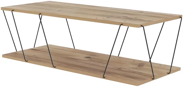 Vente-unique - DELORY Couchtisch Holz, Platte Beige - B 50 cm x H 30 cm x L 120 cm