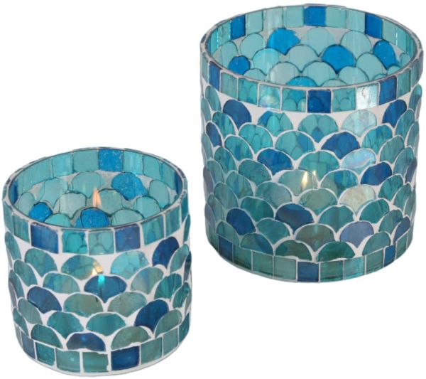 Marokkanisches Mosaik Windlicht Rayan Hellblau 2 er Set
