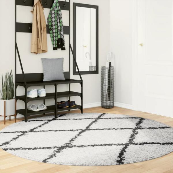 vidaXL Shaggy-Teppich PAMPLONA Hochflor Modern Creme Schwarz Ø 200 cm 375379