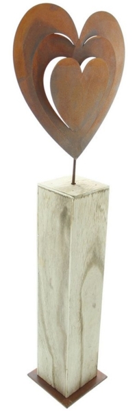 Holzsäule "Rostherz" Standdeko Tischdeko Skulptur Holz Objekt Wohnzimmerdeko Bild 3