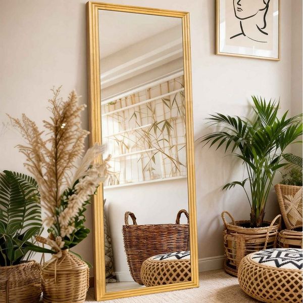 BBWL Ganzkörperspiegel Quadratischer Holzrahmen Ganzkörperspiegel 160x50 cm, Hochwertiges Spiegelglas HD Reflektion Stabile Verpackung Vielseitig