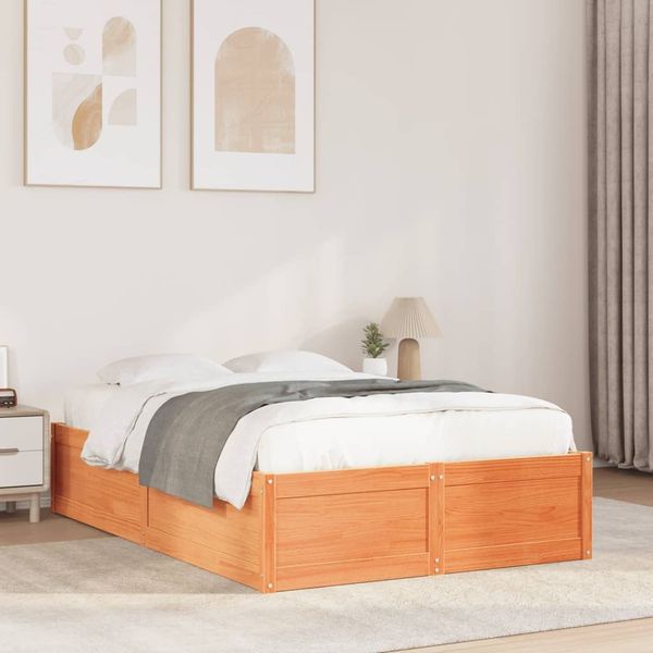 vidaXL Massivholzbett ohne Matratze Wachsbraun 135x190 cm Kiefernholz 3282386