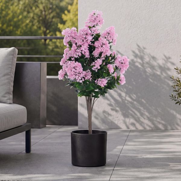 Künstlicher Flieder HWC-Q87, Kunstflieder Dekopflanze Kunstbaum Kunstpflanze, Outdoor Polyethylen 95x40x40cm ~ rosa