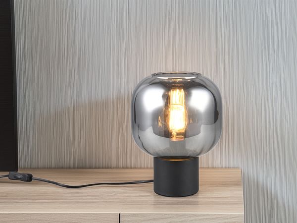 Kleine LED Tischleuchte mit Glasschirm Chrom bedampft, Höhe 26cm
