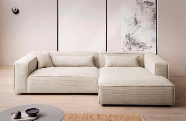 LeGer Home by Lena Gercke Ecksofa PIARA XXL, Big-Sofa in Cord oder Leinenoptik, L-Form, mit Kedernaht, wahlweise Ottomane rechts/links, schwarze Füße, extra tiefe Sitzfläche