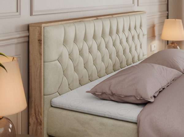 Boxspringbett AMORE KING, Doppelbett mit Multipocket-Matratze, Polsterbett mit Kopfstütze - 140 x 200 cm - Beige Velvet - H4 Bild 3
