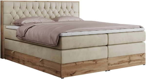 Boxspringbett AMORE KING, Doppelbett mit Multipocket-Matratze, Polsterbett mit Kopfstütze - 140 x 200 cm - Beige Velvet - H4 Bild 4