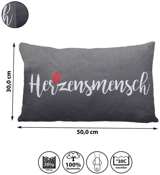 CEPEWA Dekokissen Kissen Herzensmensch Sofakissen mit Herz in grau