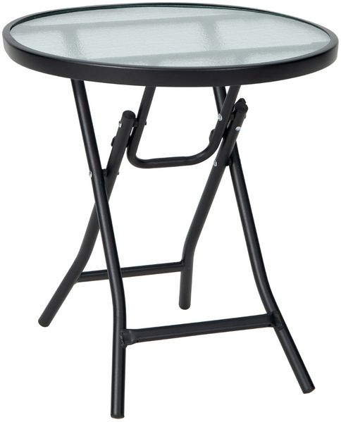 Terrassen-Esstisch Runder Glastisch mit Tischplatte aus Gehärtetem Glas 46,5 x 46,5 x 47,5 cm Schwarz