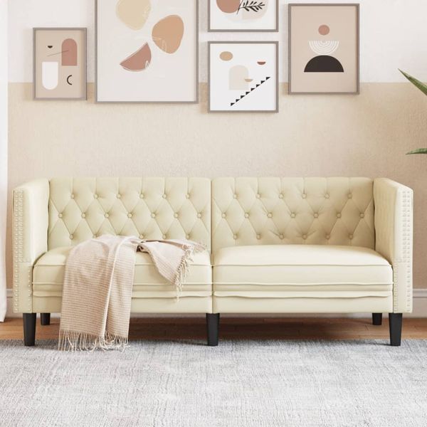 vidaXL Chesterfield-Sofa 2-Sitzer Creme Kunstleder 372660