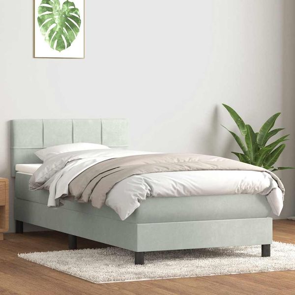 vidaXL Boxspringbett mit Matratze Hellgrau 90x210 cm Samt 3316191