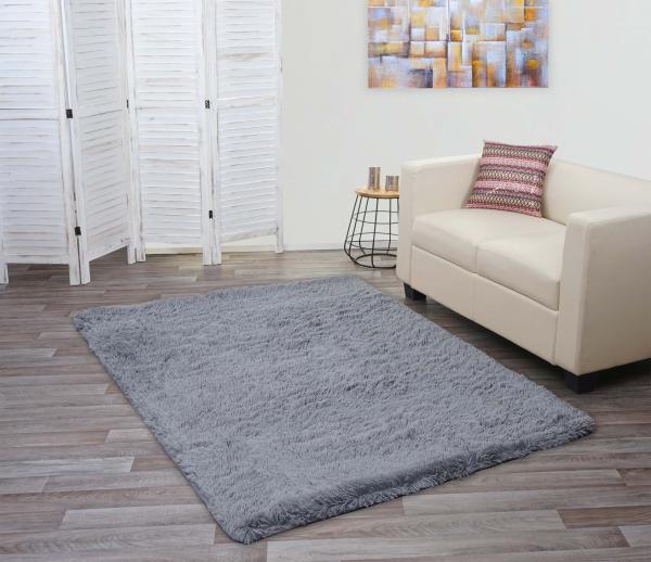 Teppich HWC-F69, Shaggy Läufer Hochflor Langflor, Stoff/Textil flauschig weich 200x140cm ~ grau