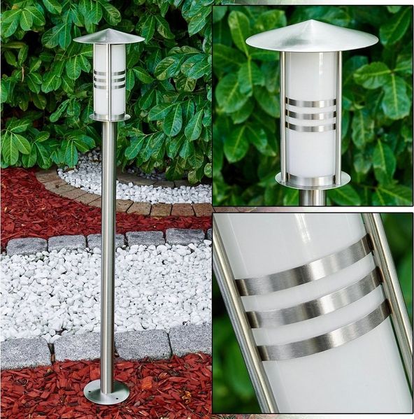 hofstein Pollerleuchte »Balme« moderne Außenleuchte aus gebürstetem Edelstahl und Milchglas, ohne Leuchtmittel, Wegeleuchte 100cm, Gartenlampe mit E27, Gartenbeleuchtung IP44