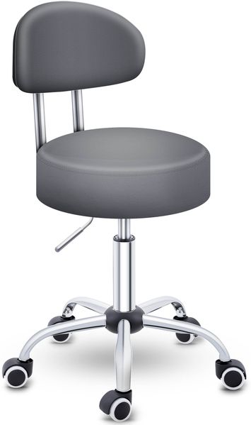 TRESKO® Rollhocker mit Lehne Grau | Arbeitshocker höhenverstellbar 47-60 cm | Drehhocker mit Rollen | Bürostuhl Hocker Drehstuhl Kosmetikhocker