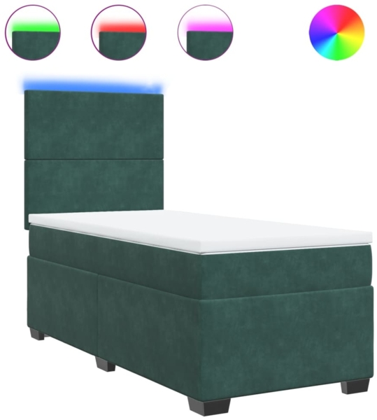 vidaXL Boxspringbett mit Matratze Dunkelgrün 90x200 cm Samt 3293107