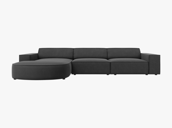 Micadoni 4-Sitzer Sofa Jodie runde Recamiere Links Samt Bluvel Grau