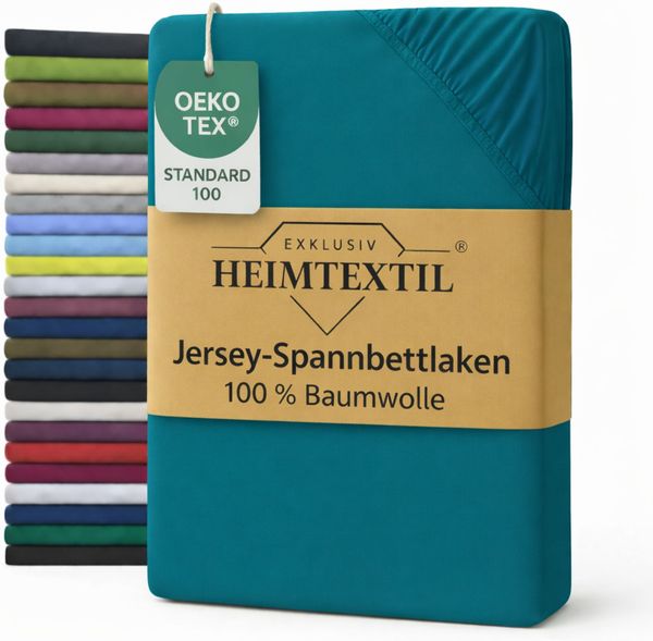 EXKLUSIV HEIMTEXTIL Jersey Spannbettlaken Deluxe 200 x 200 cm Petrol 160 GSM, 100% Baumwolle Öko - Tex Zertifiziert Bed-Sheet Bettlaken Spannbetttuch Topper Leinentuch