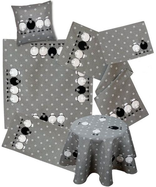 matches21 HOME & HOBBY Kissenbezüge Kissenbezug BRENDA 40 x 40 cm mit lustigem Schaf-Motiv Landhausstil, (1 Stück), Kissenhülle für Sofakissen Dekokissen Zierkissen
