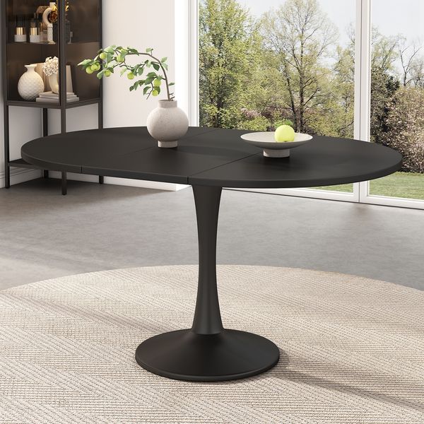 Esstisch 100/140x100x75 cm, ausziehbar, oval, MDF in Schwarz