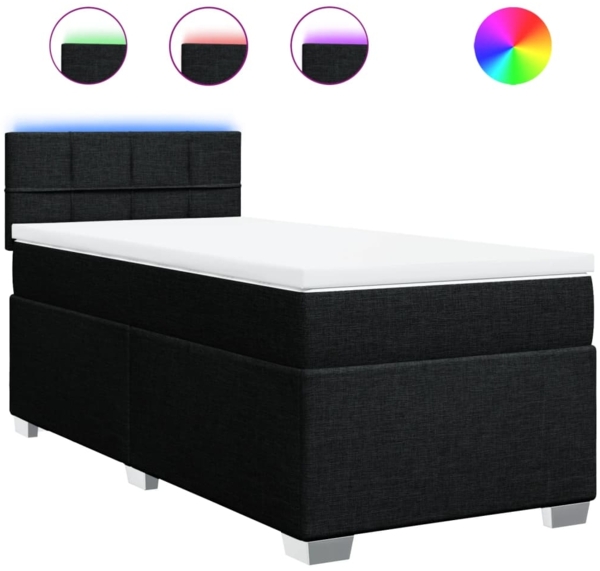 Boxspringbett mit Matratze, Stoff, Viereckige, grauer Fuß, Schwarz, 100x200 cm, true