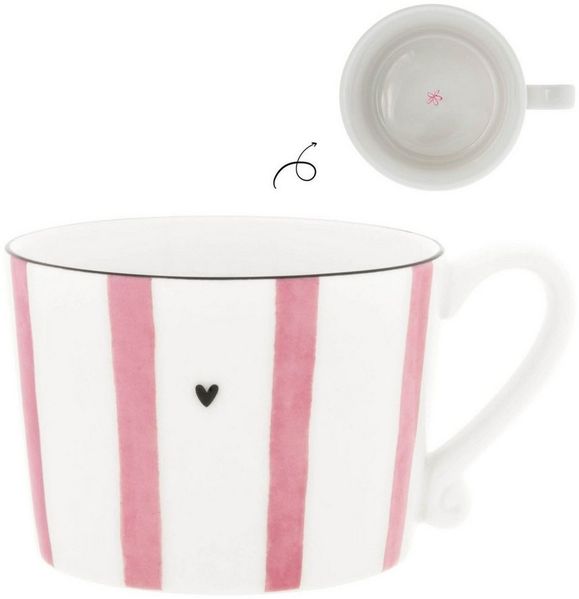 Bastion Collections Tasse Rose, Keramik, Spülmaschinengeeignet, Weiß, Streifen, H: 7cm