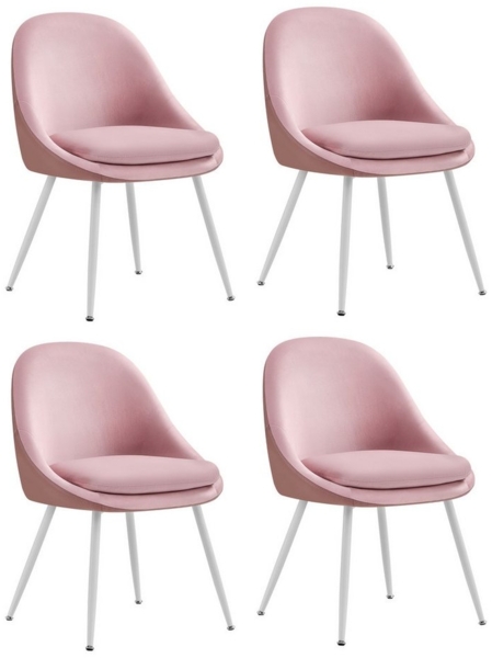 VASAGLE Esszimmerstuhl 4er Set, Küchenstuhl, bis 120 kg belastbar, Kissen mit 5,5 cm dickem Schaumstoff gepolstert, nach außen stehende Beine, für Büro Wohnzimmer, pastellrosa-wolkenweiß KDCDE184R14