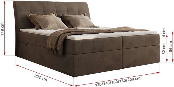 Boxspringbett DAGOS 200 x 200 cm mit Kopfteil, Lattenrost und Stauraum – Doppelbett mit Matratze & Topper Visco , stabile Konstruktion, Bettkasten, modernes Design - Braun Velvet - H3 Bild 5