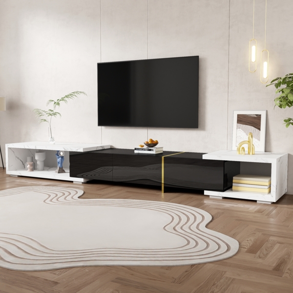 Moderner TV-Schrank mit variabler Länge,260×40×30 cm,Weiße + Schwarz,modernes Design, viel Stauraum Bild 1