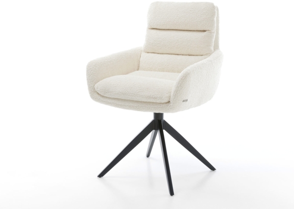 Esszimmerstuhl Abelia-Flex mit Armlehnen Bouclé Weiß Kreuzgestell breit Schwarz