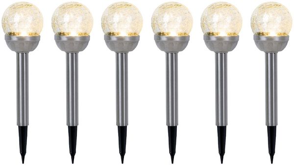 6er Set LED Solarleuchte, Glaskugel, Erdspieß, H 34,5 cm