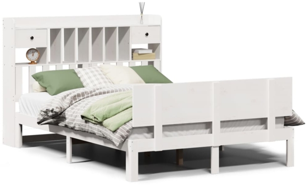 vidaXL Massivholzbett mit Regal ohne Matratze Weiß 140x200 cm Kiefer 3322693