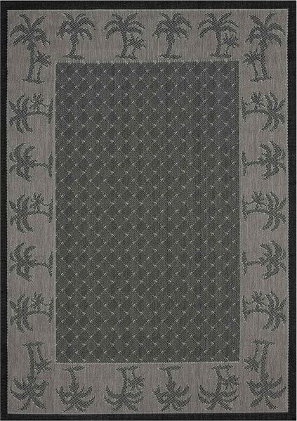 Vimoda Outdoorteppich In- und Outdoor Läufer Schwarz mini Palmen Muster, Rechteckig, Höhe: 5 mm, Teppich Terrasse Balkon Küche in Grau