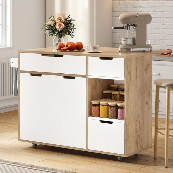ANYSUN Sideboard Küchenwagen mit Erweiterbarer Arbeitsplatte (Spar-Set, 1er set), mit Schubladen, Schranktüren und Offenen Fächern