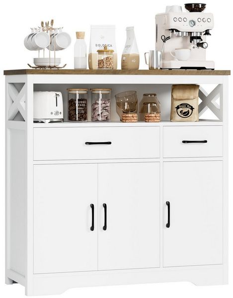 HOMECHO Sideboard, Küchenschrank mit Arbeitsplatte, 2 Schubladen und 3 Türen