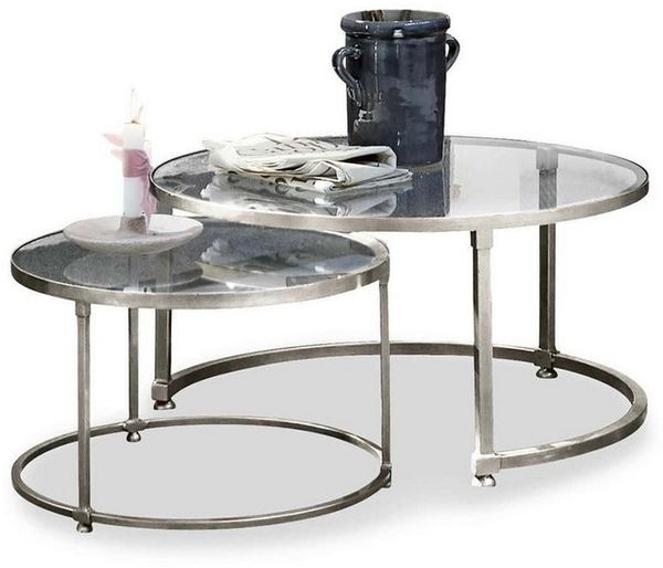 Mirabeau Couchtisch elegantes Sofatisch-Set Kabala aus Eisen & Glas im 2er-Set (2 x Runde Tische, ineinander schiebbares Design, mit Glasplatten), Beistelltisch, großer Tisch: H 35cm, ⌀ 65, kleiner Tisch: H 30cm, ⌀ 49