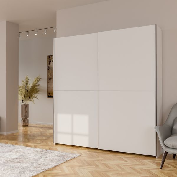 Forte HOME NOOK Mehrzweckschrank 200 40, moderner Schwebetürenschrank mit 2 Türen, Flur, Holzwerkstoff, Weiß, 200,1 cm breit x 210 cm hoch x 39,1 cm tief