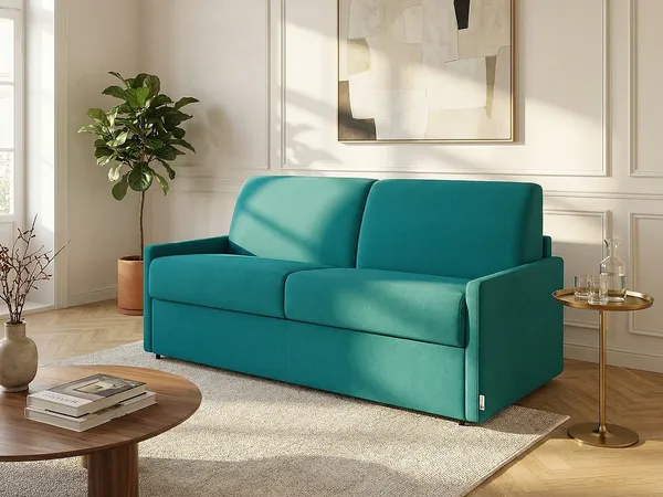 Schlafsofa 3-Sitzer CALIFE - Stoff - Türkis - Liegefläche: 140 cm - Matratzenhöhe: 22 cm