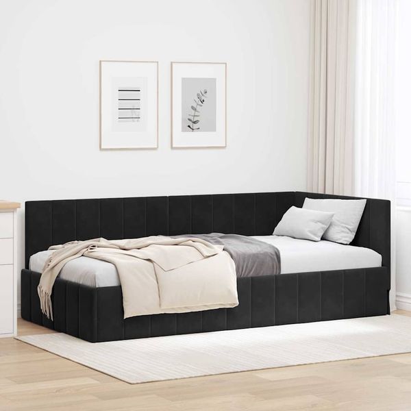 vidaXL Eckbettgestell mit Kopfteil Schwarz 100 cm x 200 cm Samt 42016322