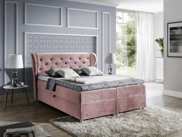 Boxspringbett 'Ariana', Stoff Solonrose, 140 x 200 cm