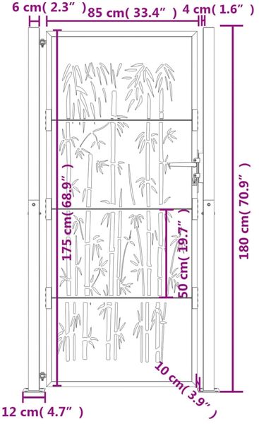 vidaXL Gartentor Anthrazit 100x175 cm Stahl Bambus-Design 153182 Bild 9