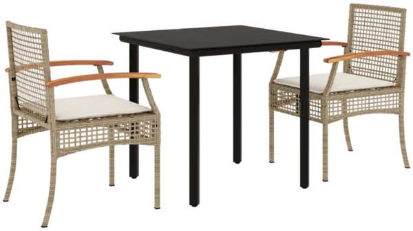 vidaXL 3-tlg. Garten-Essgruppe mit Kissen Beige Poly Rattan 3213631