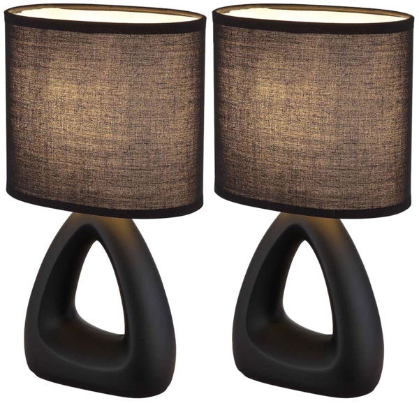 2er Set Tischleuchte, Keramik Textil, schwarz, H 30 cm