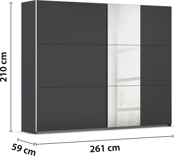 rauch Kleiderschrank; Schwebetürenschrank KRONACH, 2-türig, 1 Spiegeltüre, Graumetallic, 261 x 210 x 59xcm Bild 4