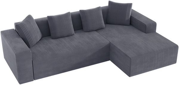 Flieks Ecksofa L-Form, modulares Wolkensofa knochenlos & voll komprimiert, mit L-Liegestühlen & tiefen Sitzplätzen, Cord, Grau Bild 9