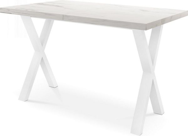 WFL GROUP Esstisch Luiza ausziehbar rechteckig loft mit weißen Metallbeinen (MADE IN EU, erhältlich in 3 Größen – 120/140/160 cm ausziehbar auf 220/240/260 cm), platzsparender Tisch in Holzoptik für Küche, Esszimmer oder Wohnzimmer