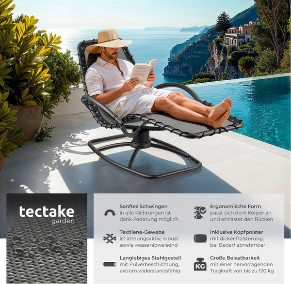 tectake Gartenliege ergonomische Kippliege, 77 x 170 x 83 cm, 120 kg Belastbarkeit, Sonnenliege Toulon, 2 St, in grau, bequeme Schaumstoffpolsterung, atmungsaktiv, wasserabweisend