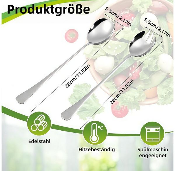 FOUORTUNATE-BEE Salatbesteck 2-teiliges Salatbesteck aus Edelstahl mit langem Griff (2-tlg)
