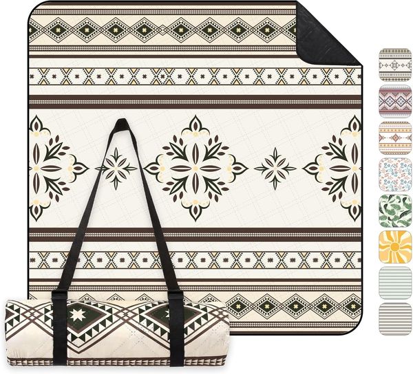 Sekey Picknickdecke Wasserdicht 200x200 cm Stranddecke Sandfrei geeignet für Picknick, Camping, Strand, Beige - Mandala