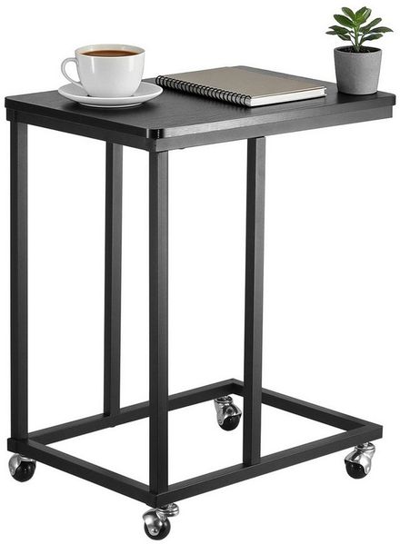 BlingBin Beistelltisch Laptoptisch mit Rollen, Sofatisch C Form Ablagetisch (Kaffeetisch, 1-St, 35 x 50 x 60 cm), mobiler Laptoptisch mit Metallgestell und Holzoptik, für Sofa Bett
