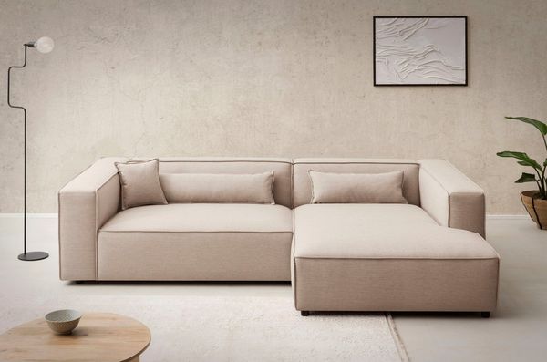 LeGer Home by Lena Gercke Ecksofa PIARA XXL, Big-Sofa in Cord oder Leinenoptik, L-Form, mit Kedernaht, wahlweise Ottomane rechts/links, schwarze Füße, extra tiefe Sitzfläche